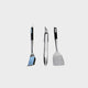 Spatula, tongs, and cleaning brush set for gas and propane grills, perfect for barbecues and outdoor cooking.